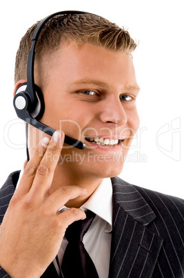 young customer service operating with headset