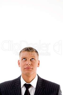 close up view young man looking upwards