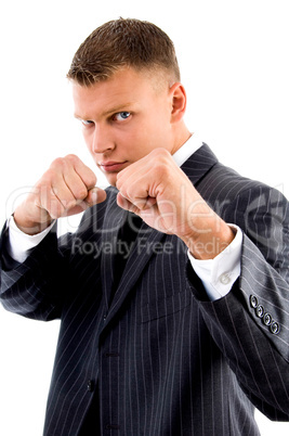 businessman showing boxing gesture