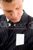 businessman looking business card