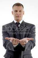 businessman showing begging gesture
