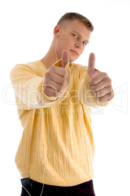 handsome guy showing good luck sign with both hands