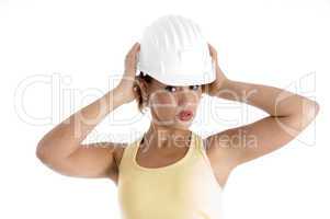 woman with architect helmet