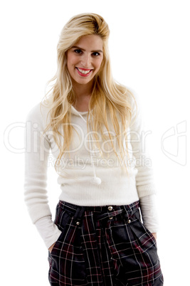 front view of smiling young female model