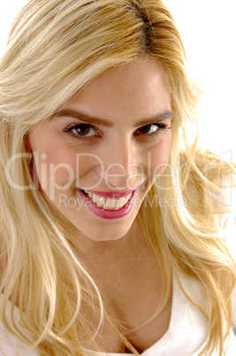 front view of smiling young female model