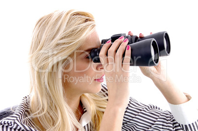 portrait of female watching through binocular