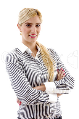 front view of businesswoman with folded hands