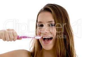young female conscious of dental hygiene