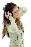 attractive female enjoying music