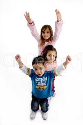 playful cute children standing in row