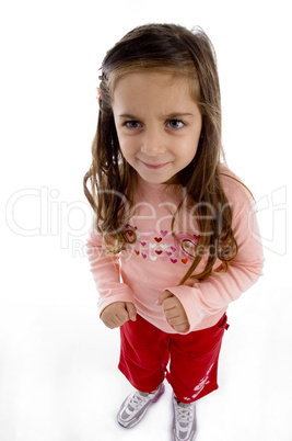 aerial view of little girl looking aside