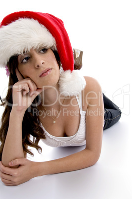 laying sexy woman with christmas hat
