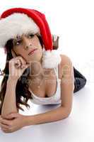 laying sexy woman with christmas hat