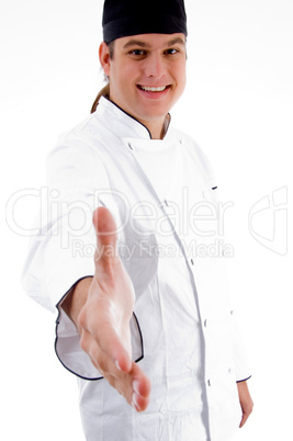 cooking chef offering handshake