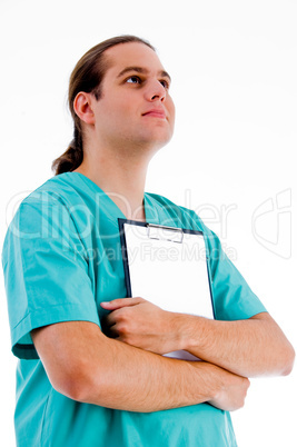smart pose of doctor holding clipboard