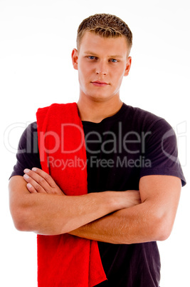 handsome man with towel looking at camera