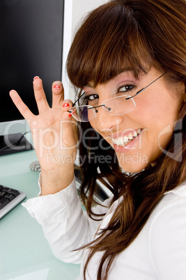 side view of smiling businesswoman