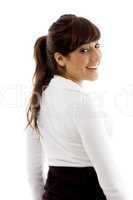 side view of smiling female accountant