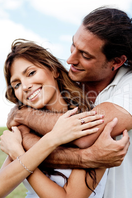 Romantic couple embracing