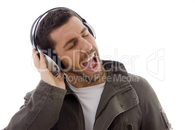 side view of man passionate for music