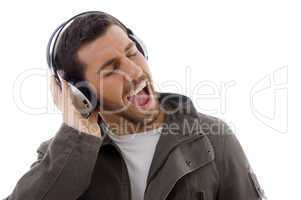 side view of man passionate for music