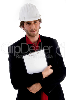 handsome architect holding writing pad