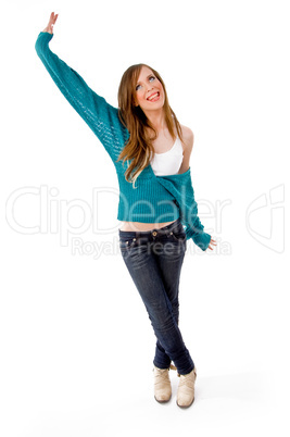 front view of happy dancing woman