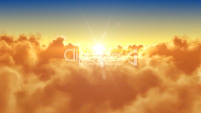 Flying over the clouds with the sun. Looped 3d animation. HD.