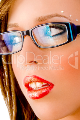 close view of model with eyewear