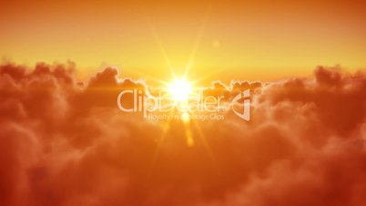 Flying over the clouds with the sun. Looped 3d animation. HD.