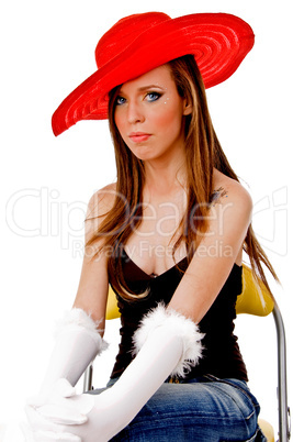 front view of young woman wearing hat