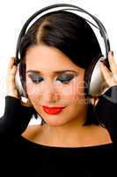 portrait of beautiful woman listening music
