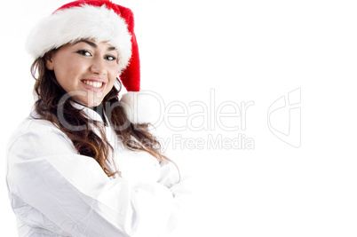 smiling chef wearing christmas hat