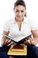 young woman going to read book