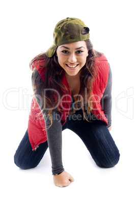 smiling sitting woman looking at camera