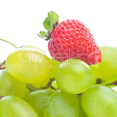 bunch of white grapes and strawberries