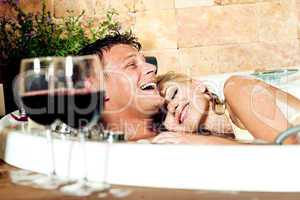 Young couple together in a bath