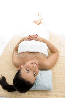 high angle view of laying woman going to take massage