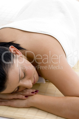 top view of sleeping young woman