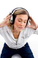 beautiful woman listening to music