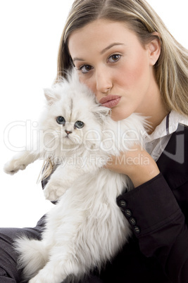 young female holding her lovable cat