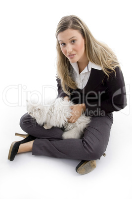 young female holding her lovable cat