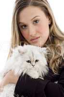 young female holding her lovable cat