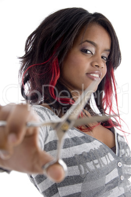 african girl with scissor