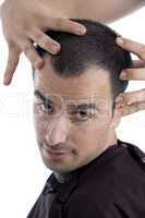 close up of man getting head massage