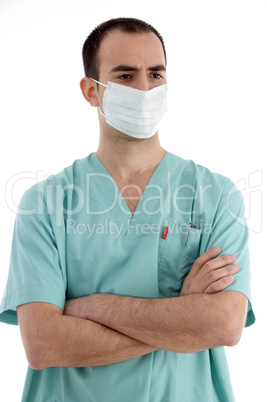 doctor with mask and folded hands