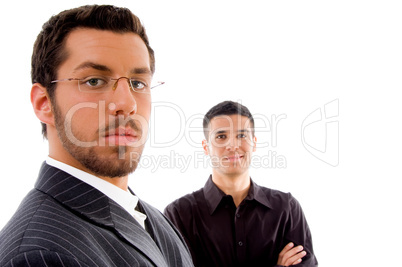 close up view of businesspeople looking at camera
