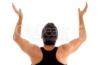 back pose of man with raised arms