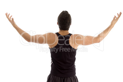 back pose of man with raised arms