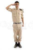 young saluting american guard